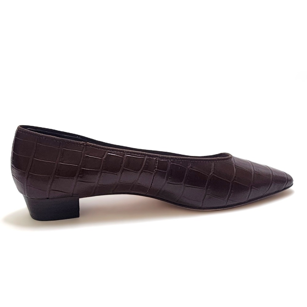 Loeffler Randall Pointed Toe Brown Croc Simone Heeled Flats - Picture 4 of 15